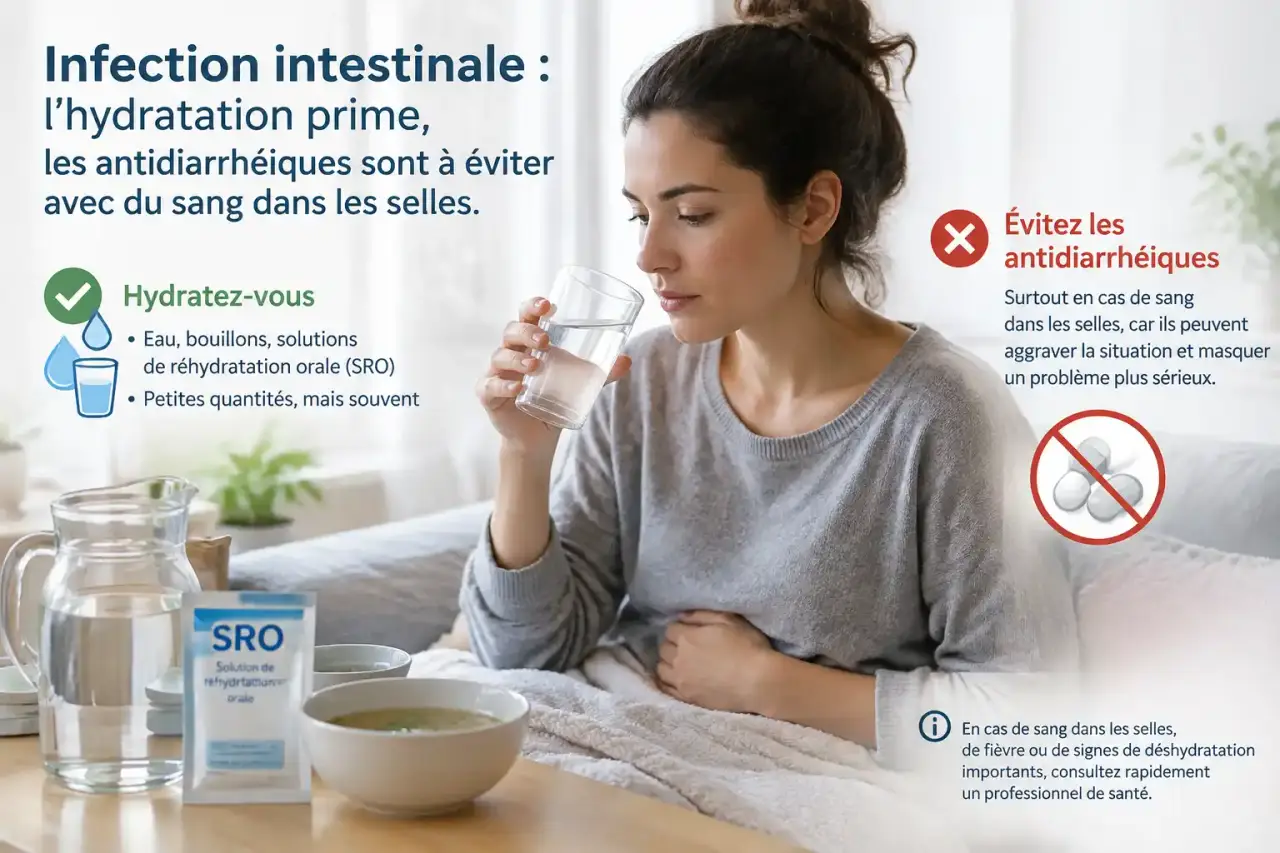 Infection intestinale : l’hydratation prime, les antidiarrhéiques sont à éviter avec du sang dans les selles